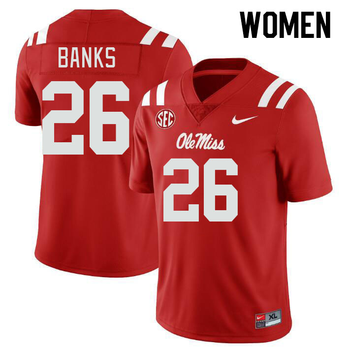 Women #26 Katrevrick Banks Ole Miss Rebels College Football Jerseys Stitched-Red